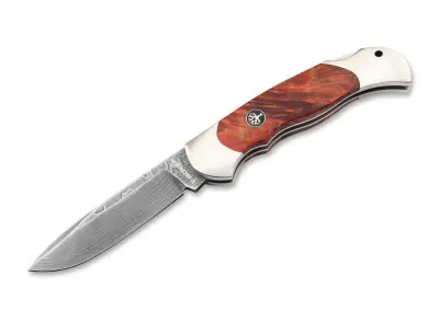 Böker Manufaktur Optima Maserbirke Bloody Orange Damast